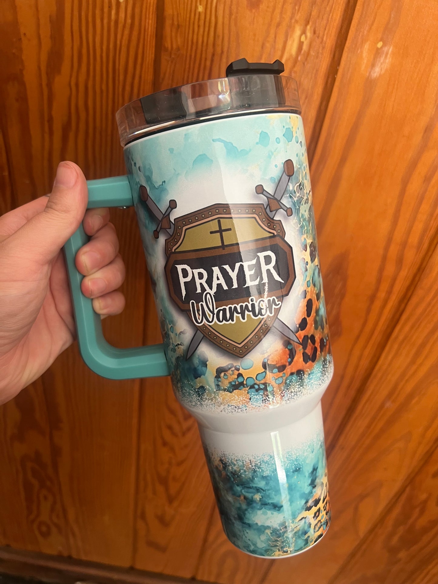 Teal prayer warrior tumbler